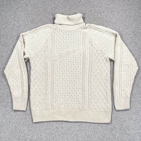 Nike Other - Nike Cable Knit Sweater Mens Small Ivory Turtleneck Swoosh Knit FB7770-072